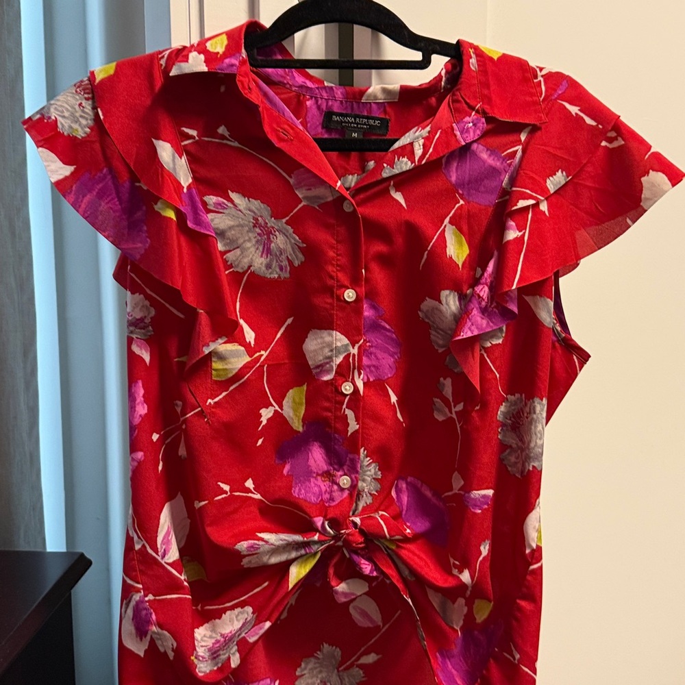Banana Republic Red and Purple Floral Shirt